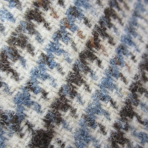 Vtg Adult M Ivory Blue Brown Wool Plaid Houndstooth Cap Newsboy Hat Lined 22" - Picture 3 of 7